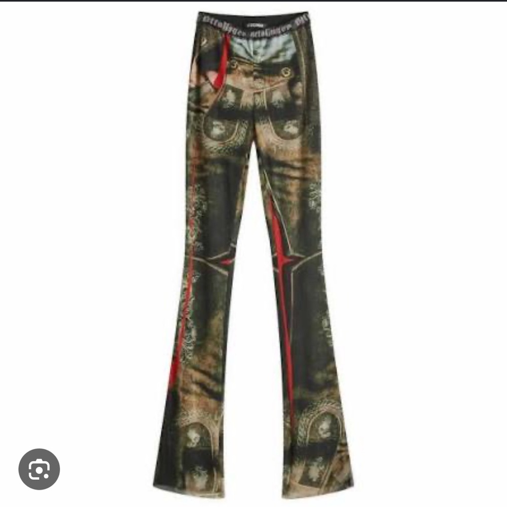 Ottolinger Women's Printed Flared Mesh Pants in Olive and Red